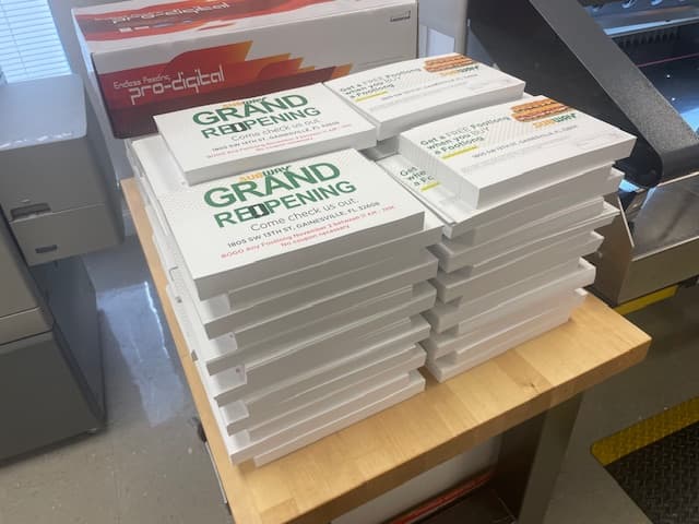 Subway Grand Re-Opening EDDM direct mail postcards stacked and ready to mail